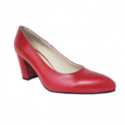 Pantofi eleganti dama, rosii, din piele naturala box, toc 6 cm - NA87R2 foto