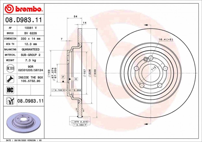 BREMBO 08.D983.11 PRIME LINE - UV Coated Disc frana