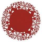 Suport Farfurie de Craciun Rotund din Fetru Rosu cu Fulgi Reni, CMCLASS