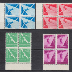 ROMANIA 1957 LP 429 CAMPIONATELE EUROPENE DE GIMNASTICA BLOCURI DE 4 MNH