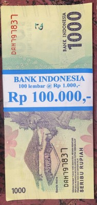 FISIC 100 BANCNOTE X1000 RUPIAH(SERIBU RUPIAH) BANK INDONESIA /NECIRCULATE,2016 foto