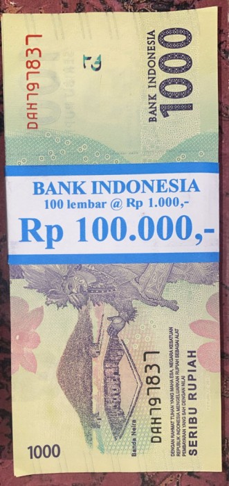 FISIC 100 BANCNOTE X1000 RUPIAH(SERIBU RUPIAH) BANK INDONESIA /NECIRCULATE,2016