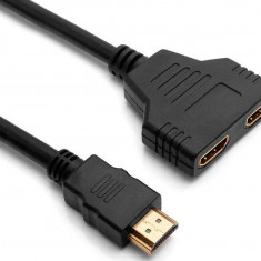 Adaptor splitter 2 intrari HDMI si 1 iesire HDMI, lungime cablu 30 cm - Negru