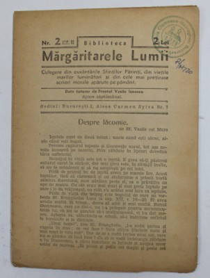 BIBLIOTECA &amp;#039;&amp;#039; MARGARITARELE LUMII &amp;#039;&amp;#039; NR. 2 , REVISTA TEOLOGICA , EDITIE INTERBELICA foto
