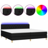 Cumpara ieftin Pat cu arcuri, saltea si LED, negru, 200x200 cm, textil
