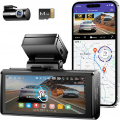 Camera auto DVR AZDOME M580-2CH, Dubla, 5K, 5GHz WiFi, GPS ,5GHz, WDR, G-Sensor, Mod parcare, Card 64Gb inclus