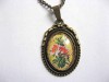 Bijuterie bronz, colier si pandantiv cu model floral, produs handmade 29061, Coliere fashion