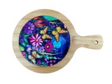 Tocator decorativ model floral, ceramica si bambus,multicolor,19x27 cm