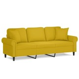Cumpara ieftin Canapea cu 3 locuri cu pernute, galben, 180 cm, catifea