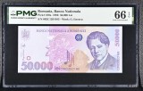 50000 lei 1996 PMG66 unc bancnota gradata