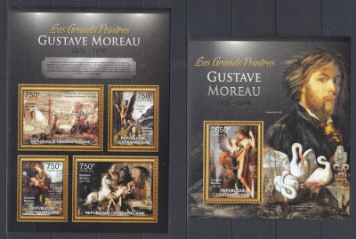 R.Centrafricana - Pictura - GUSTAVE MOREAU - BL + KB - MNH - MI. 26 Eur. foto