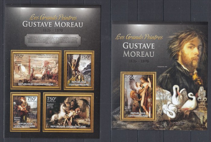 R.Centrafricana - Pictura - GUSTAVE MOREAU - BL + KB - MNH - MI. 26 Eur.