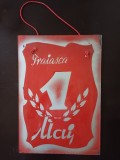 NI299 Material de propagandă comunistă realizat din sticlă vopsită, Trăiască 1 Mai