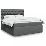 VidaXL Pat box spring cu saltea, gri &icirc;nchis, 200x200 cm, textil