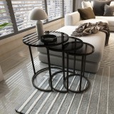 Set 3 bucati masute living masuri diferite Kyyjarvi metal sticla fumurie transparenta [en.casa] HausGarden Leisure, [en.casa]