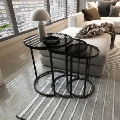 Set 3 bucati masute living masuri diferite Kyyjarvi metal sticla fumurie transparenta [en.casa] HausGarden Leisure
