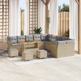 Set de canapea de grădină vidaXL 14 piese cu perne Bej Ratan Poli Acacia, Set de dining de grădină vidaXL 4 piese cu perne Bej Ratan Poli Acacia