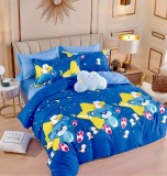 Cumpara ieftin Lenjerie pat single,bumbac finet,4 piese,cearceaf normal,albastra cu ursuleti-A944, Jojo Home