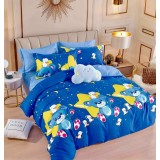 Lenjerie pat single,bumbac finet,4 piese,cearceaf normal,albastra cu ursuleti-A944