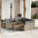Cumpara ieftin Set canapele de grădină, 9 piese, cu perne, bej, poliratan