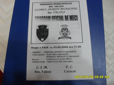 program CSM Rm. Valcea - FC Caracal foto