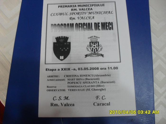 program CSM Rm. Valcea - FC Caracal