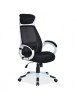 Scaun directorial cu mesh SL Q409, cadru poliproprilena, tetiera integrata, mecanism balans, rotire 360 ˚, alb/negru