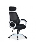 Scaun directorial cu mesh SL Q409, cadru poliproprilena, tetiera integrata, mecanism balans, rotire 360 ˚, alb/negru