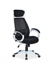 Scaun directorial cu mesh SL Q409, cadru poliproprilena, tetiera integrata, mecanism balans, rotire 360 ˚, alb/negru