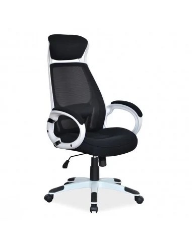 Scaun directorial cu mesh SL Q409, cadru poliproprilena, tetiera integrata, mecanism balans, rotire 360 ˚, alb/negru
