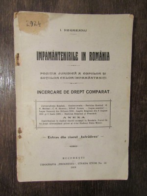 &amp;Icirc;mpăm&amp;acirc;ntenirile &amp;icirc;n Rom&amp;acirc;nia. &amp;Icirc;ncercare de drept comparat - I. Negreanu (1914) foto
