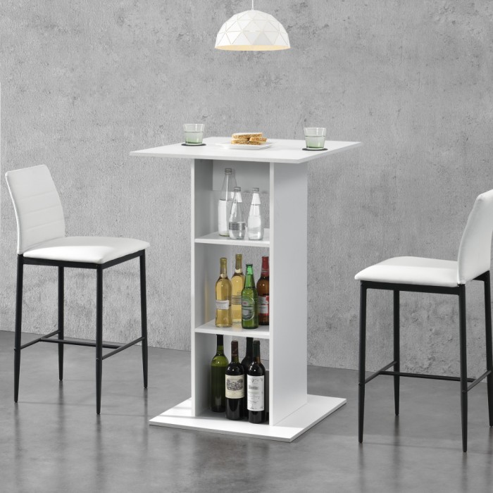 [en.casa] Masa bar Visby A, 70 x 70 x 110cm, PAL melaminat, alb, cu 3 rafturi HausGarden Leisure