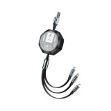 Cablu Retractabil 3in 1 pentru Telefon, Flippy, Cablu de incarcare rapida 100W, stil Mecha, potrivit pentru Auto, Universal 1.2M, Negru