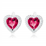 Cercei din argint 925, inimă roșie roz și contur cu zirconii transparente