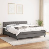 vidaXL Pat continental cu saltea, gri &icirc;nchis, 160x200 cm, țesătură