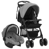 Gossi carucior pentru copii 3-in-1, gri deschis si negru, otel