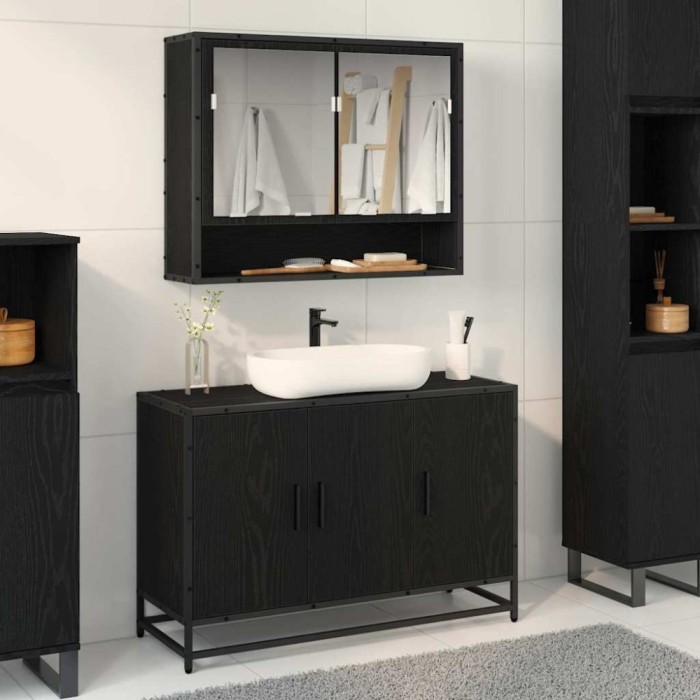 vidaXL Dulap pentru Chiuveta de Baie Stejar negru 90 x 33 x 60 cm 883619