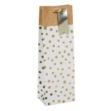 Sacosa Cadou, Model Buline, Culoare Alb și Auriu, Dimensiuni 12x9x36cm, Manere Panglica Aurie, Oem