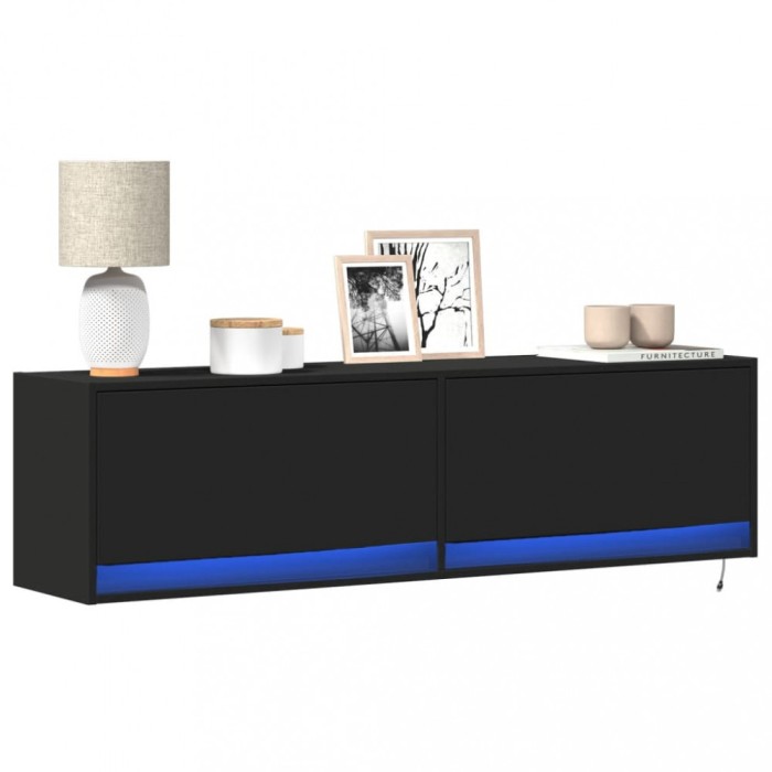 vidaXL Dulap TV de perete cu lumini LED negru 140x31x38 cm 852370