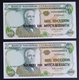 Mozambic, 2 x 1.000 Escudos 1972, UNC, Consecutive.