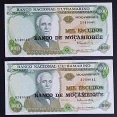 Mozambic, 2 x 1.000 Escudos 1972, UNC, Consecutive. foto