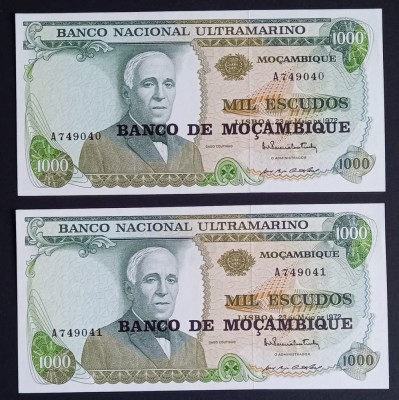 Mozambic, 2 x 1.000 Escudos 1972, UNC, Consecutive. foto