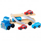 Joc Transporter Truck &ndash; Camionul cu 4 masinute din lemn CX-2019