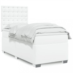 vidaXL Pat box spring cu saltea, alb, 80x200 cm, piele ecologică