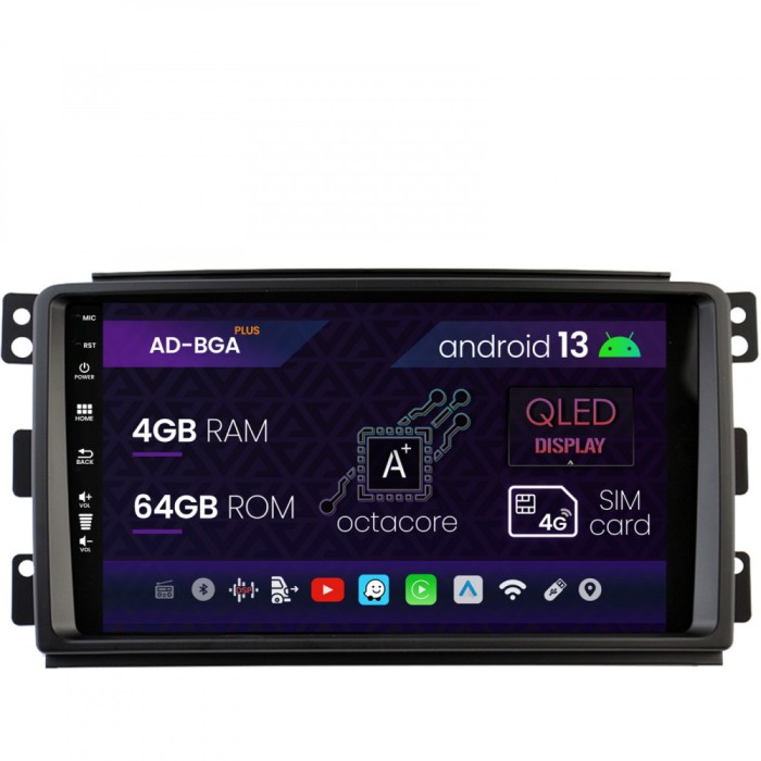 Navigatie Smart For Two (2007-2010), Android 13, A-Octacore 4GB RAM + 64GB ROM, 9 Inch - AD-BGA9004+AD-BGRKIT417