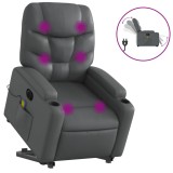Cumpara ieftin Fotoliu masaj rabatabil electric cu ridicare, gri, piele eco