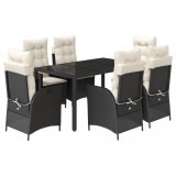 Set mobilier de gradina cu perne, 7 piese, negru, poliratan