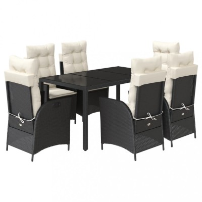 Set mobilier de gradina cu perne, 7 piese, negru, poliratan foto