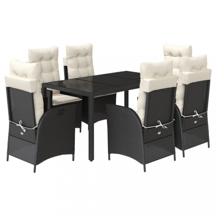 Set mobilier de gradina cu perne, 7 piese, negru, poliratan