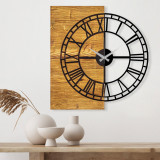 Ceas de perete decorativ din lemn Wooden Clock 10, Nuc, 3x58x55 cm